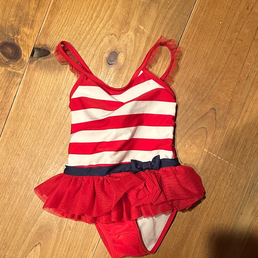 Cat & Jack Red and White Striped Kids One Piece Swimsuit